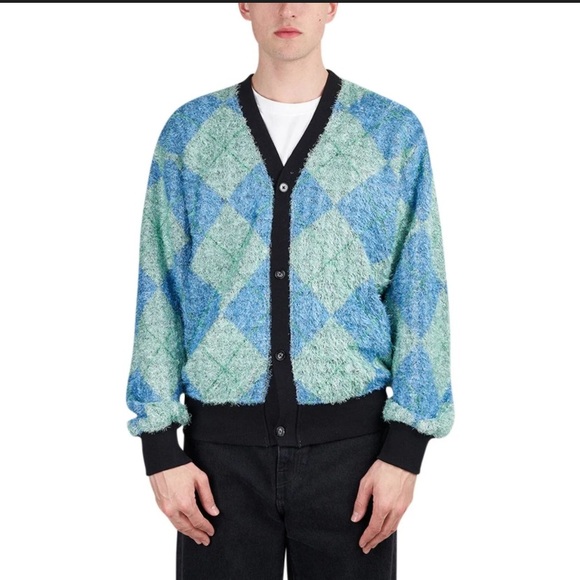 Pleasures Rev Green Aqua Fuzzy Sweater Cardigan - Picture 2 of 10